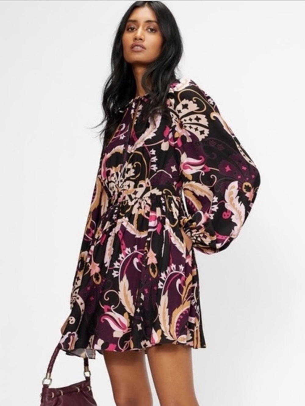 Ted Baker Rhabia Relaxed Mini Dress, featuring a deep black base with a vibrant